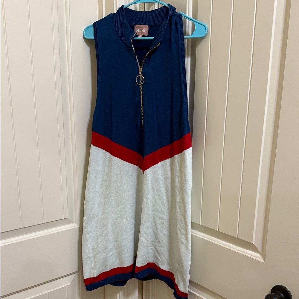 Show Me Your MuMu Navy Blue, Red & White Colorblock Mini Dress